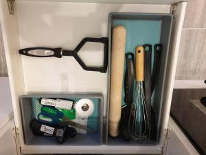a drawer full of kitchen utensils in a drawer at Grange Villas Diamond nr Chester le Street 3 Bed in Chester-le-Street