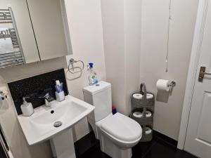 ein Badezimmer mit einem weißen WC und einem Waschbecken in der Unterkunft Washingtons Emerald 2 Bed Exec Apt in Washington