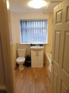 a bathroom with a toilet and a sink and a window at Grange Villa Amethyst 3 Bed House in Chester-le-Street