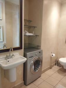 a bathroom with a washing machine and a sink at Michelangelo Towers 0801 in Johannesburg