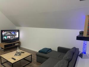 sala de estar con sofá y TV en Cocoon’in en Raismes