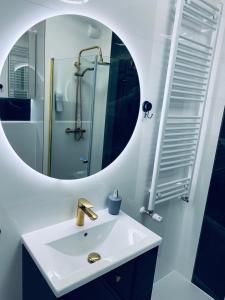 een badkamer met een wastafel en een spiegel bij Parkcity Centrum in Katowice