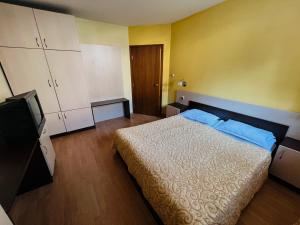 1 dormitorio con 1 cama y TV de pantalla plana en Апартаменти Замъците, en Pamporovo
