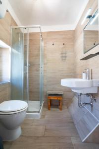 a bathroom with a shower and a toilet and a sink at Casa Lago e Camino in Capodimonte