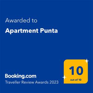 Certifikát, hodnocení, plakát nebo jiný dokument vystavený v ubytování Apartment Punta