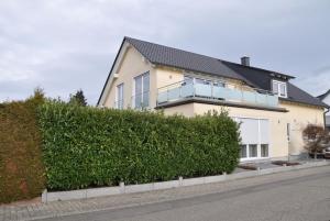 a house with a large bush in front of it at Schnurs Ferienwohnung in Römerberg