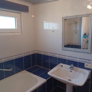 a bathroom with a sink and a mirror at Gite Au Cortil in Chevetogne