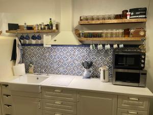 a kitchen with a sink and a microwave at Sea house Preila in Neringa +30 photos