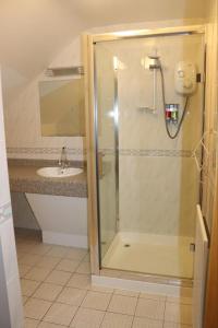 a bathroom with a shower and a sink at Hillview Lodge in Armagh