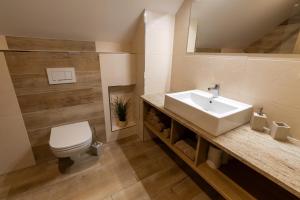 een badkamer met een wastafel en een toilet bij Penzion Honzy in Bavory