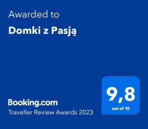 Certifikát, hodnocení, plakát nebo jiný dokument vystavený v ubytování Domki z Pasją