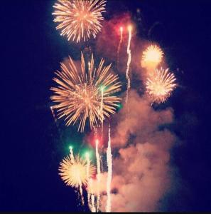 a bunch of fireworks exploding in the sky at Dollys Retreat in Pigeon Forge