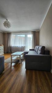 een woonkamer met een bank en een tafel bij Przytulne mieszkanie/Cosy flat Chorzów in Chorzów