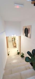 a hallway with a staircase with potted plants at Cozy Rooms Luna - Home Gym in Zadar