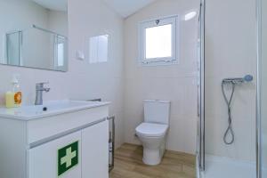 a bathroom with a toilet and a sink and a shower at Casa do Arco in Ponta Delgada