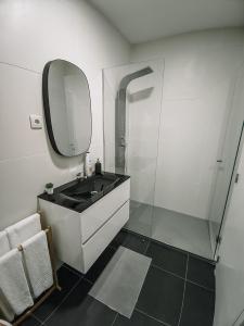 a bathroom with a sink and a mirror at Costeira Douro in Castelo de Paiva