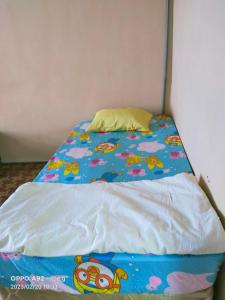 una cama con un edredón de hola kitty en ella en KERAYONG IMPIAN HOMESTAY, en Kampong Kerayong