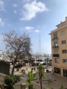 a view of a building and a harbor with boats at Joli Studio sur le Port in Cannes