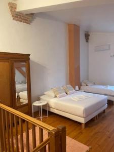 1 Schlafzimmer mit 2 Betten und einem Spiegel in der Unterkunft Lauraguel Gîte in Mourvilles-Hautes