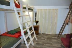 a bedroom with a bunk bed with a ladder at Chambres d'hôtes dessine-moi un chemin in Sauvelade