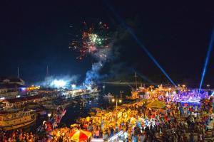 a crowd of people watching a fireworks show at night at Apartman Lucana in Tribunj