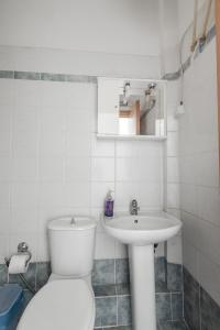 een witte badkamer met een toilet en een wastafel bij Elia mini suites 6 in Larisa