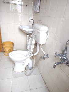 a bathroom with a toilet and a sink at Skayil House in Nubra