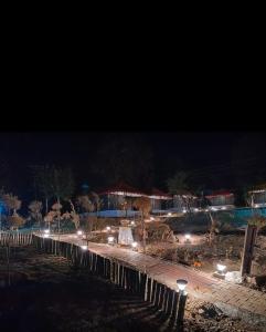 een rij lichten in een park 's nachts bij Imilia Camps in Bir