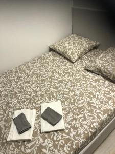 łóżko z dwiema poduszkami na górze w obiekcie Villa Stef w mieście Lunel-Viel