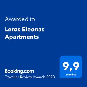 Leros Eleonas ApartmentS tanúsítványa, márkajelzése vagy díja