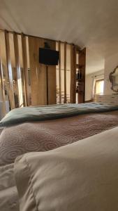 מיטה או מיטות בחדר ב-La Terrazza Naturas con romantica vasca per due