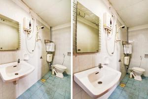 two pictures of a bathroom with a sink and a toilet at Hotel Lii View in Mersing