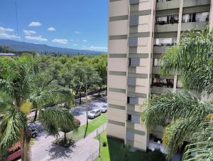 uma vista a partir da varanda de um edifício com palmeiras em Rinconcito de Jujuy em San Salvador de Jujuy