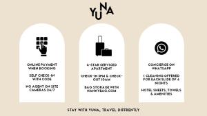 un insieme di quattro etichette per diversi tipi di bagagli di Yuna Les Halles - Serviced Apartments a Parigi