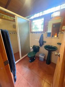 a bathroom with a sink and a toilet and a shower at Caoni riverside Lodge in Puerto Quito