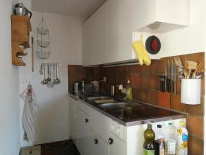 a kitchen with a sink and a counter top at Casa Lina in Promontogno