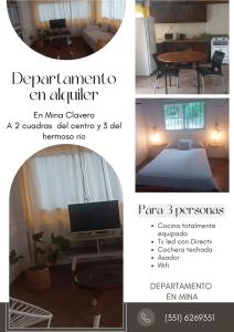 un collage de tres fotos de una habitación en Departamento en Mina en Mina Clavero