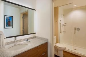 a bathroom with a sink and a toilet and a mirror at Residence Inn by Marriott Boston Downtown Seaport in Boston
