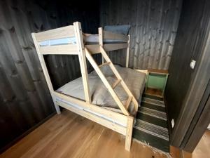 a bunk bed with a ladder in a room at Cosy apartment with ski in/out in Noresund