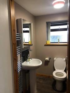 een badkamer met een wit toilet en een wastafel bij Stay Kirkwall Apartments - Ayre Road in Kirkwall