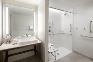 un bagno con lavandino e doccia di Element Austin at The Domain ad Austin