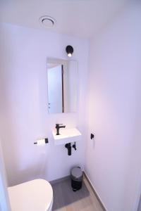 a bathroom with a white toilet and a sink at Premium Holidays - New modern apartment Oostkant with seaview at Westende in Middelkerke +5 photos
