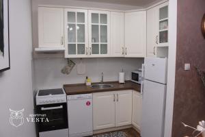 A kitchen or kitchenette at VESTA Apartman