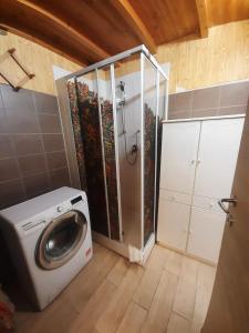 a bathroom with a washing machine and a shower at Tourist Rental Home ROMA in Rome