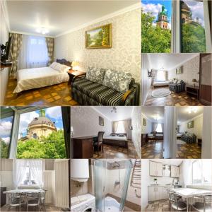 un collage de photos d'une chambre d'hôtel dans l'établissement Apartments near Rynok Square on Serbska Street, à Lviv