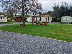 un camping con una mesa de picnic y un árbol en Stunning Holiday Home Whithorn3 en Newton Stewart