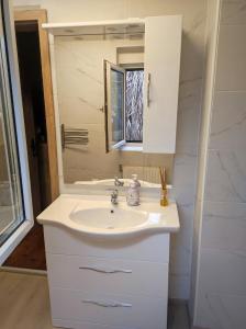 a bathroom with a white sink and a mirror at Haus Jennifer in Hart bei Graz