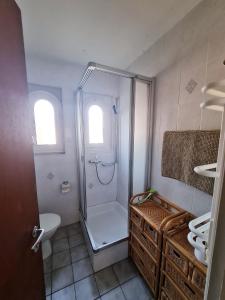 a bathroom with a shower and a sink at Casa Dina in Lugano