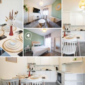 a collage of photos of a kitchen and a living room at Bonito apartamento equipado, cerca de la playa in Empuriabrava