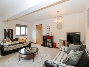 a living room with a couch and a tv at The DunnitManor Farm in Salisbury